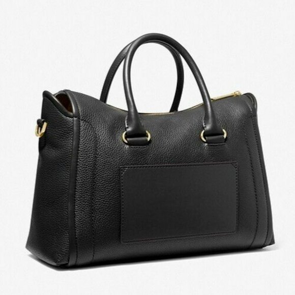 MICHAEL KORS CARINE LARGE BLACK LEATHER GOLD LOGO CROSSBODY SATCHEL BAG NWT!